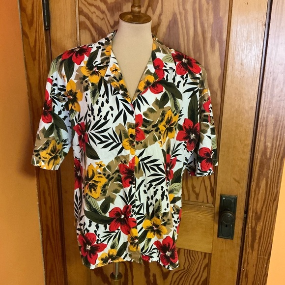Vintage 80s tropical flowers oversized shirt - Picture 5 of 9